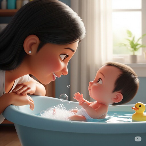 [Image of Bebé en el Baño]